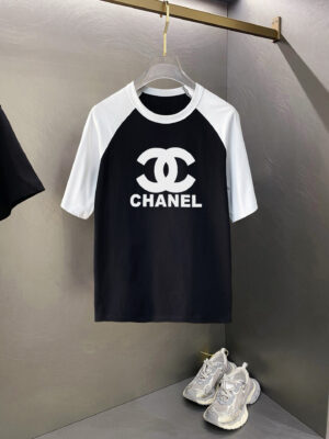 Chanel new raglan letter print double-layer heavy-duty short-sleeved T-shirt