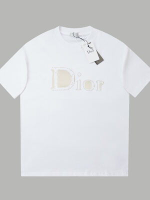 DIOR 2026 Summer Gradient Toothbrush Embroidered Letter Unisex 100% Cotton Crew Neck Short Sleeve T-Shirt