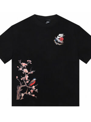 Nike Short-Sleeve T-Shirt with Chinese Style Plum Blossom and Bird Design