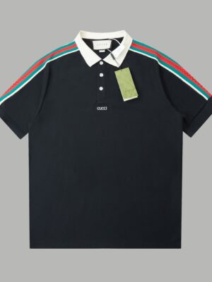 GUCCI Early Spring New Short-Sleeve Polo Shirt with Embroidered Logo and Turn-Down Collar