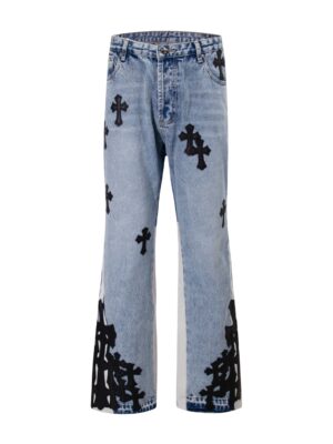 Loose-fitting washed flared jeans