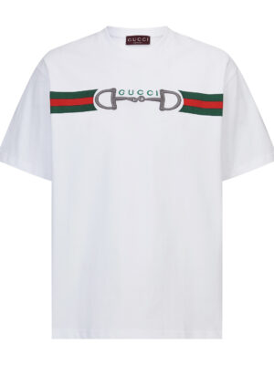 Gucci printed embroidered logo short-sleeved shirt