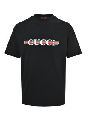 Gucci red and green belt printed short-sleeved shirt