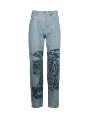Warhorse print patch vintage washed denim jeans