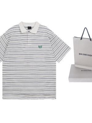 Balenciaga 2025 New Simple Striped Polo Shirt with Embroidered Chest