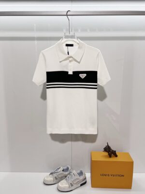 Prada color-blocked metal triangle logo knitwear