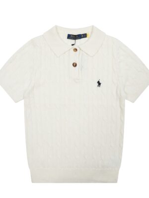 Rah Lauren Summer Knit Cable Knit Pony Embroidery Collared Sweater Short Sleeve