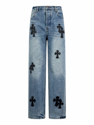 Chrome Hearts Cross-patterned leather jeans