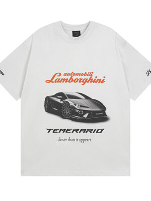 Balenciaga x Lamborghini sports car logo direct-print short-sleeve shirt