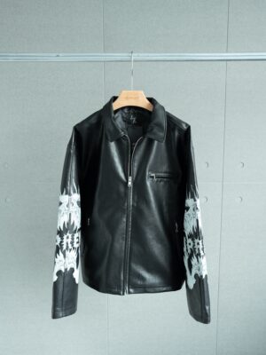 Supreme x Y’s by Yohji Yamamoto Yohji Yamamoto Coated Leather Jacket with Sleeve Print, Zippered Closure, and Fitted Casual Outerwear (FW25 WEEK3)