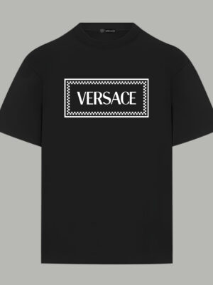 Versace Spring/Summer 2026 New Arrivals: Same style as on the official website - Classic pixelated logo print double-yarn pure cotton short-sleeved shirt.