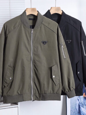 Prada Fall New Arrival: Bomber Jacket/Baseball Jacket with Metal Badge Logo on Chest, Unisex