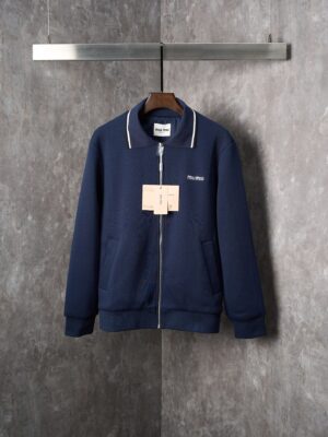 MIUMIU logo letter embroidery pique fabric lapel zipper