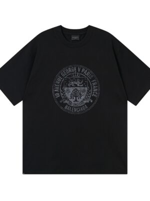 BALENCI*GA.SS26 Newest Retro Badge Icon Direct Print Short-Sleeve T-Shirt
