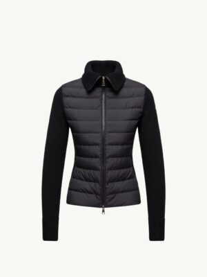 Moncler's new autumn/winter women's collared knitted patchwork with lightweight down filling.