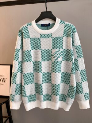 Louis Vuitton 25SS Green Damier Crew Neck Long Sleeve Sweater