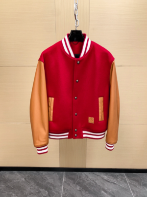 LOUIS VUITTON x Nigo25 Collaboration Jacket: Soft Wool and Leather Patchwork Snap-Button Baseball Jacket